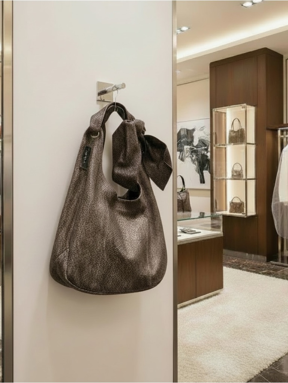 Furla gray embossed Italian leather Knotted-Handle snake print Shoulder Bag NWT - Picture 3 of 9